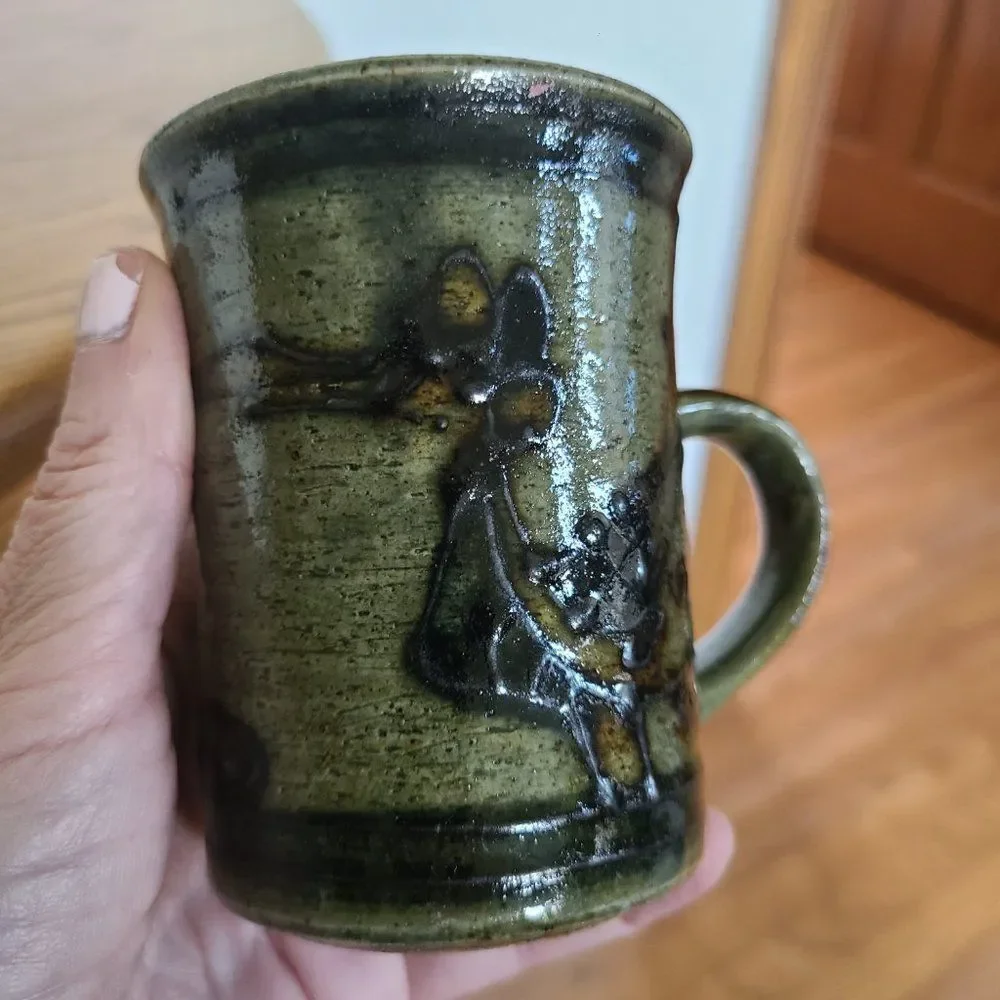 Vintage Handmade Brown Stoneware Glazed Pottery Coffee Mugs Tea Cups Eclectic